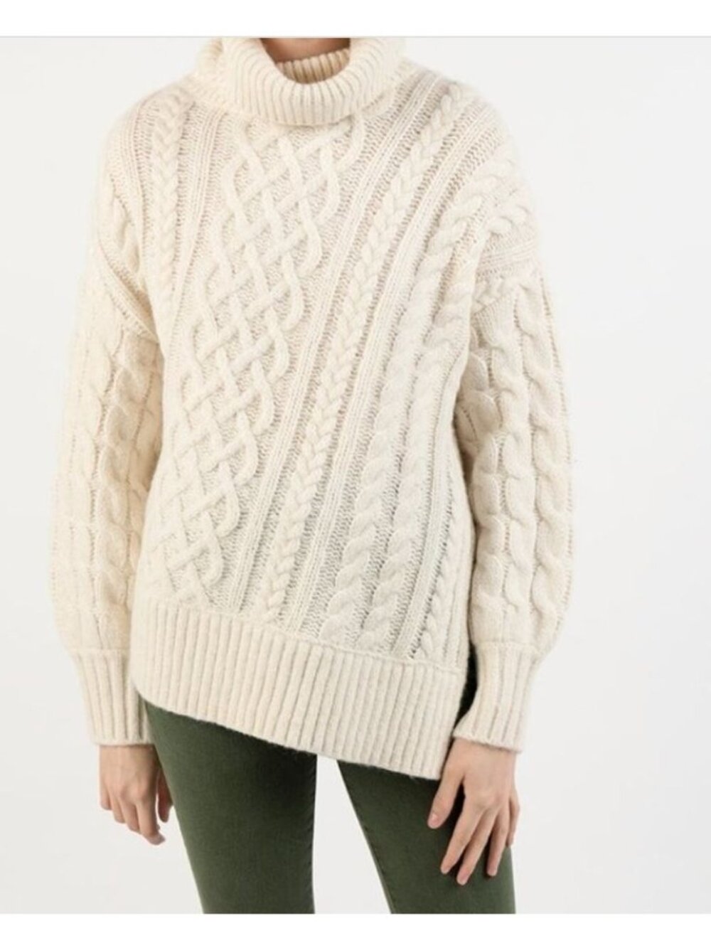 A.L.C. Nevelson Cable Knit Alpaca Wool Turtleneck Sweater White XS